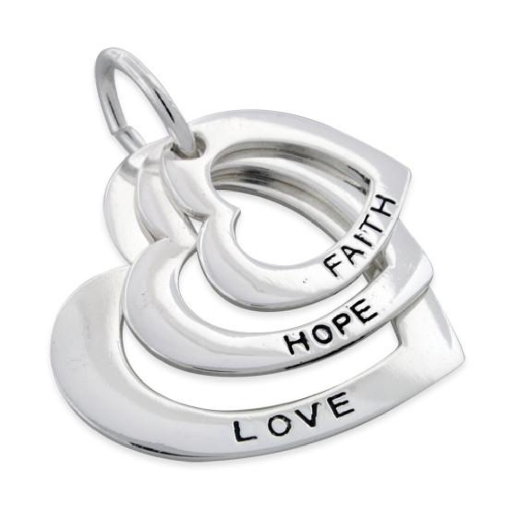 Sterling Silver Faith Hope Love 3 Heart Pendant